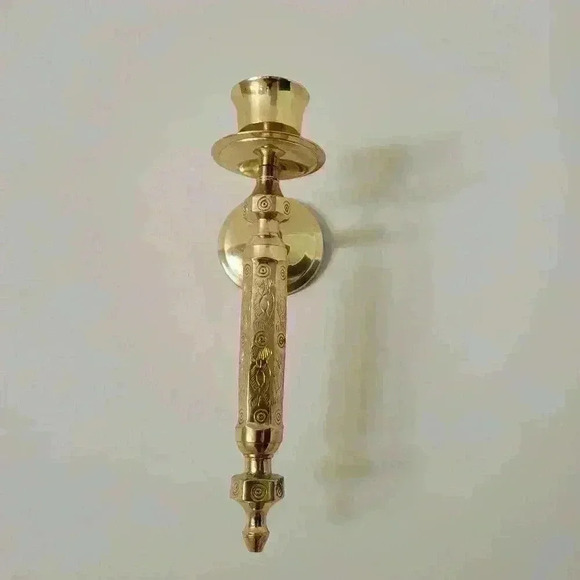 Unk Other - Pair-Lacquered Brass Torchiere Sconces